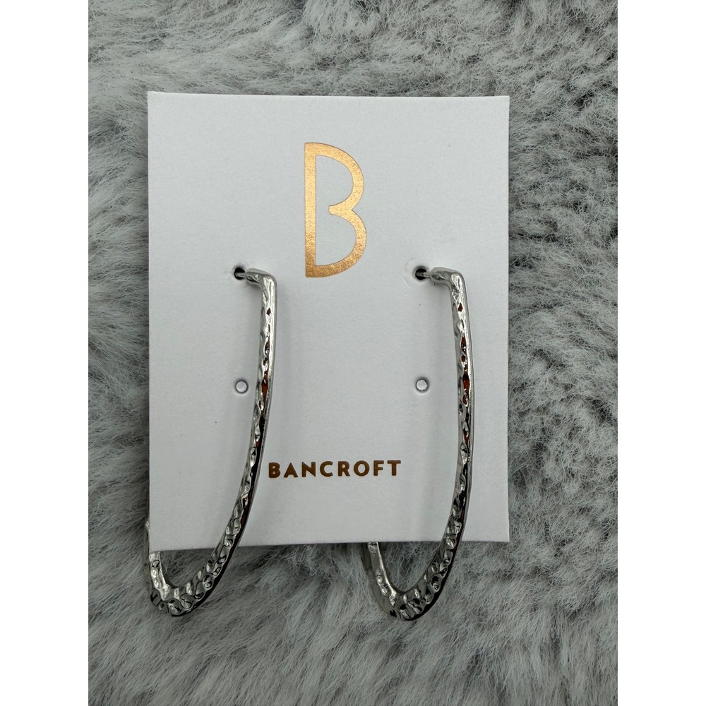 Bancroft Hoop Earrings OS Silver Hammered Elongated Teardrop NEW